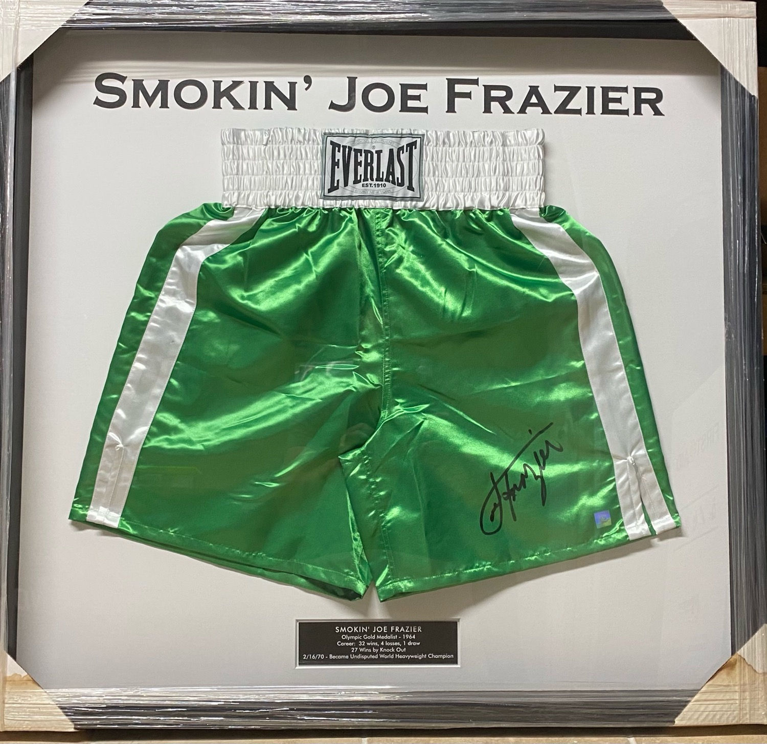 Smokin’ Joe Frazier Autographed Trunks - Framed