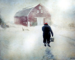 006-2 Barn & Farmer In Snow