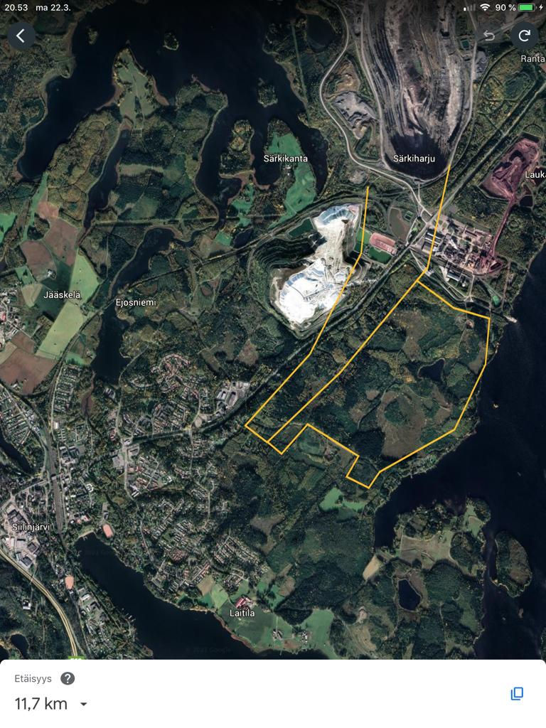 Kuva: Google Maps. Tähän havainnekuvaan on hahmoteltu, miltä Yaran laajennus voisi näyttää toteutuessaan.