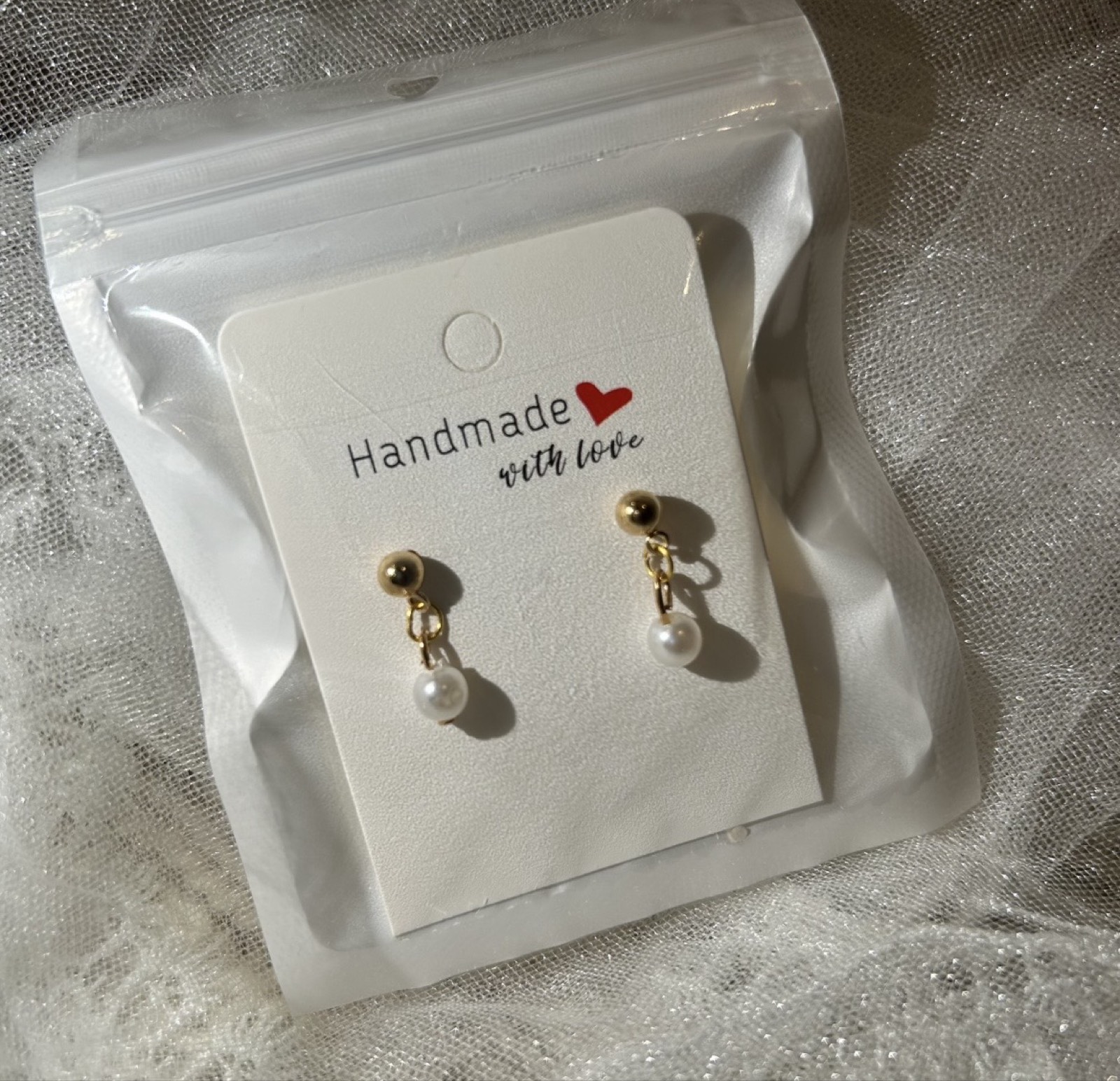 Handmade Gold Pearl Dangle Earrings