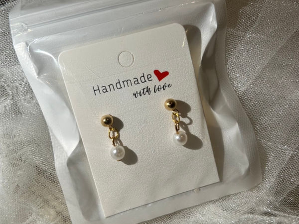 Handmade Gold Pearl Dangle Earrings