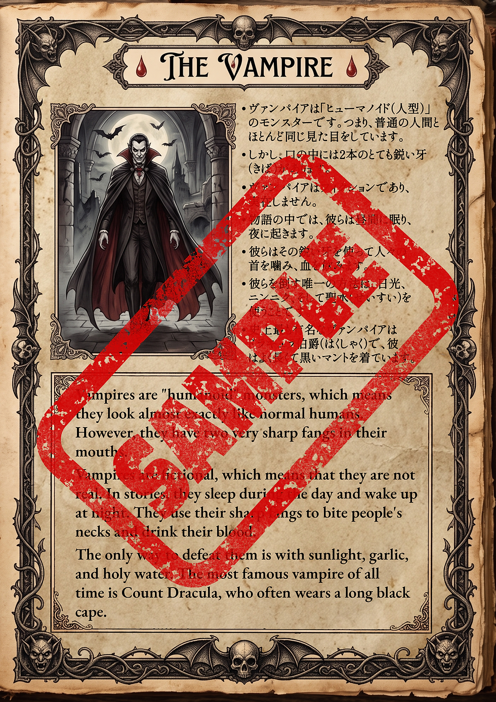 スピーキング特化型ハロウィン英語教材のサンプルページ(ヴァンパイア) - Halloween ESL speaking activity sample page