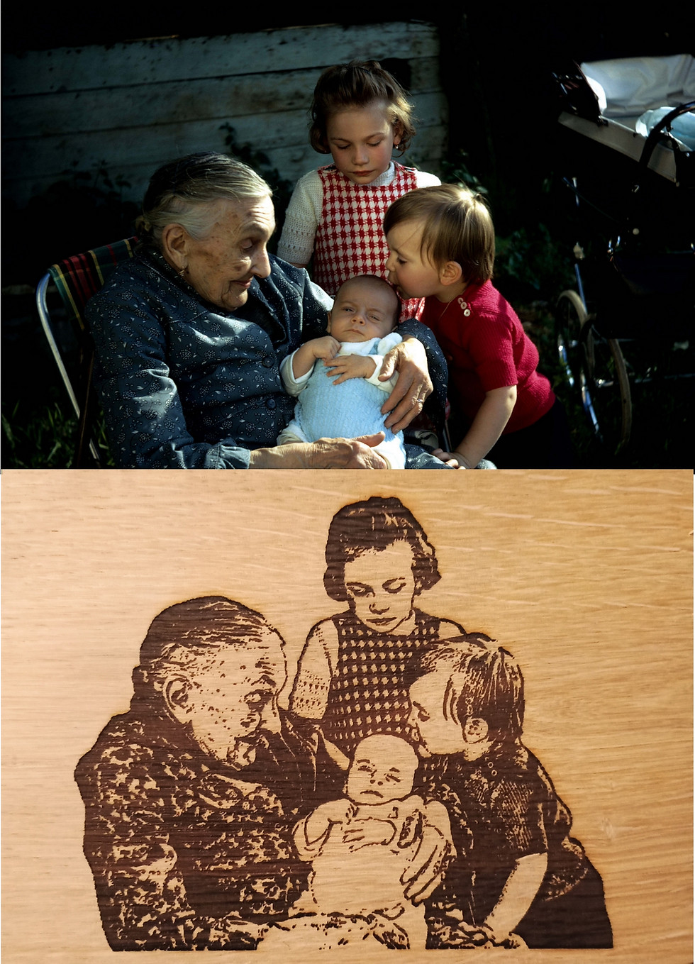 Tableau de photo gravé sur bois
