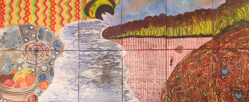 8x 3.5 feet -Acrylic and Cyanotype on canvas - 2025