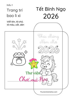 Bé trang trí tô màu bao lì xì | Tết Bính Ngọ 2026