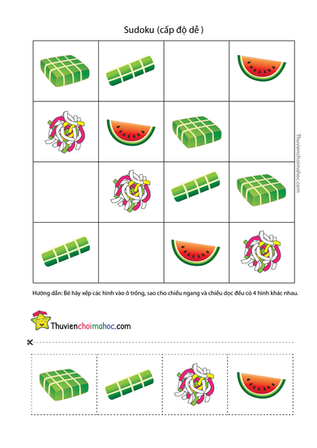 Sudoku 4x4 xuân Tết (cấp độ dễ)