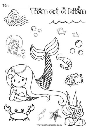 Vần iên | Tranh tô màu tiên cá | File hình ảnh