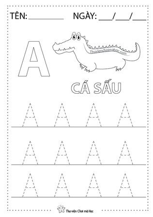 Tập viết chữ hoa A Ă Â | Hình vẽ tô màu | Font in sách