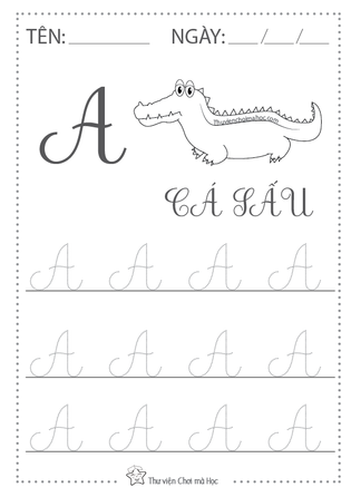 Tập viết chữ hoa A Ă Â | Tô màu | font tiểu học