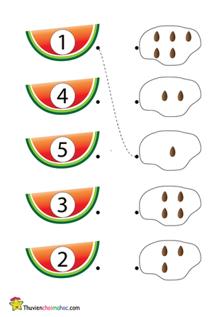 Số 1-10 | Nhận biết số lượng | Nối hình dưa hấu và hạt | Chủ đề Tết