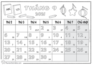 Lịch tháng 9/2021 | Tranh tô màu