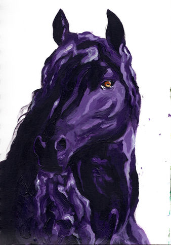 painting of the head of a purple horse