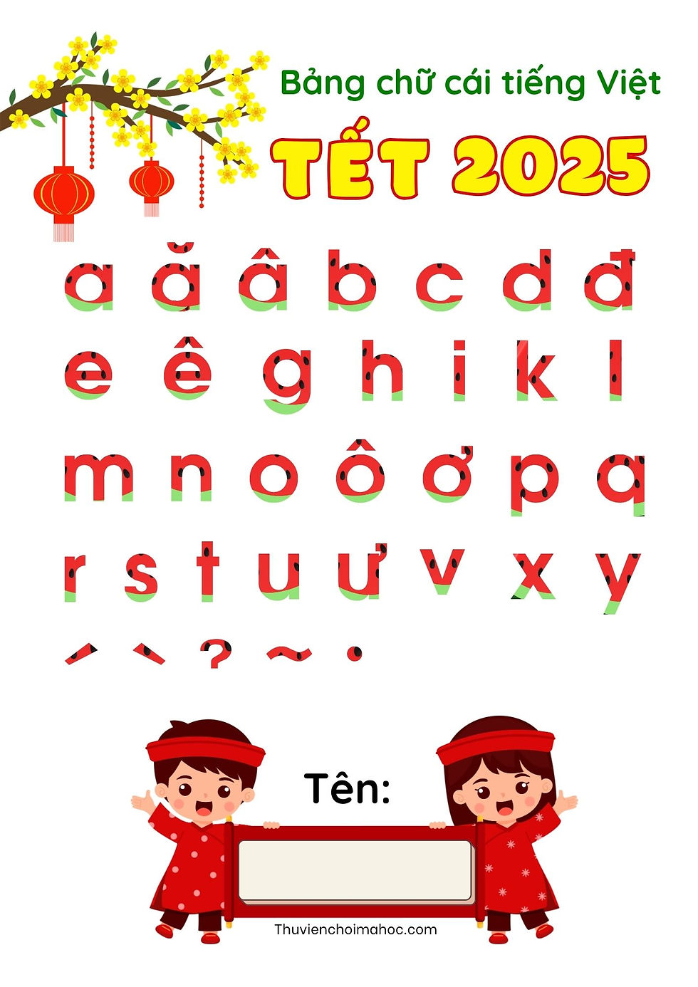 Bảng chữ cái tiếng việt Tết 2025