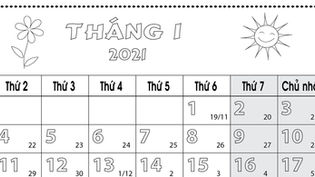 Lịch 2021 - tháng 1 - trắng đen