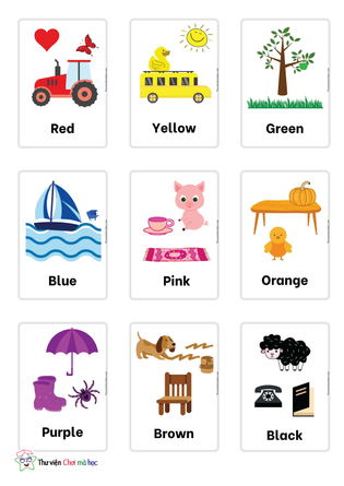 Từ vựng Tiếng Anh | Màu sắc | Theo bài hát | Thẻ hình và chữ | Sách A4
