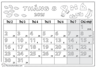 Lịch tháng 8/2021 | Tranh tô màu