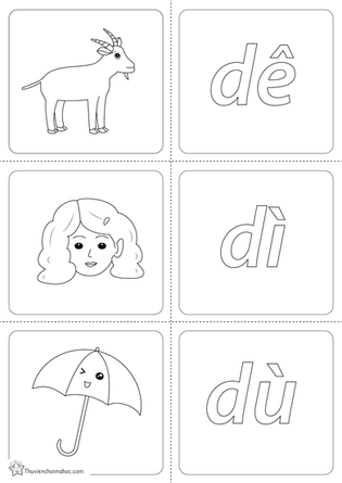 Thẻ flashcard tập đọc tô màu - âm d & đ