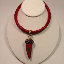 NE-1265.Jeweled coral tusk/leather
