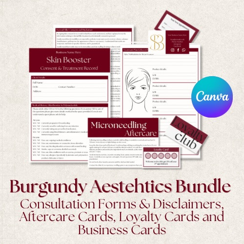 Burgundy Canva Template: Consent Forms, Aftercare, Business Card, Loyalty Card