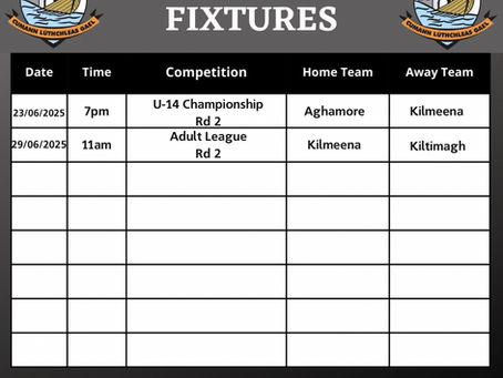 LGFA Fixtures.
Week Beginning: 23/06/2025