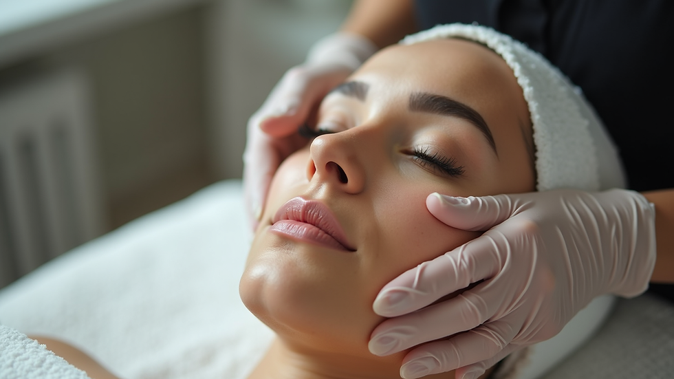 Close-up view of a beauty professional applying a facial treatment