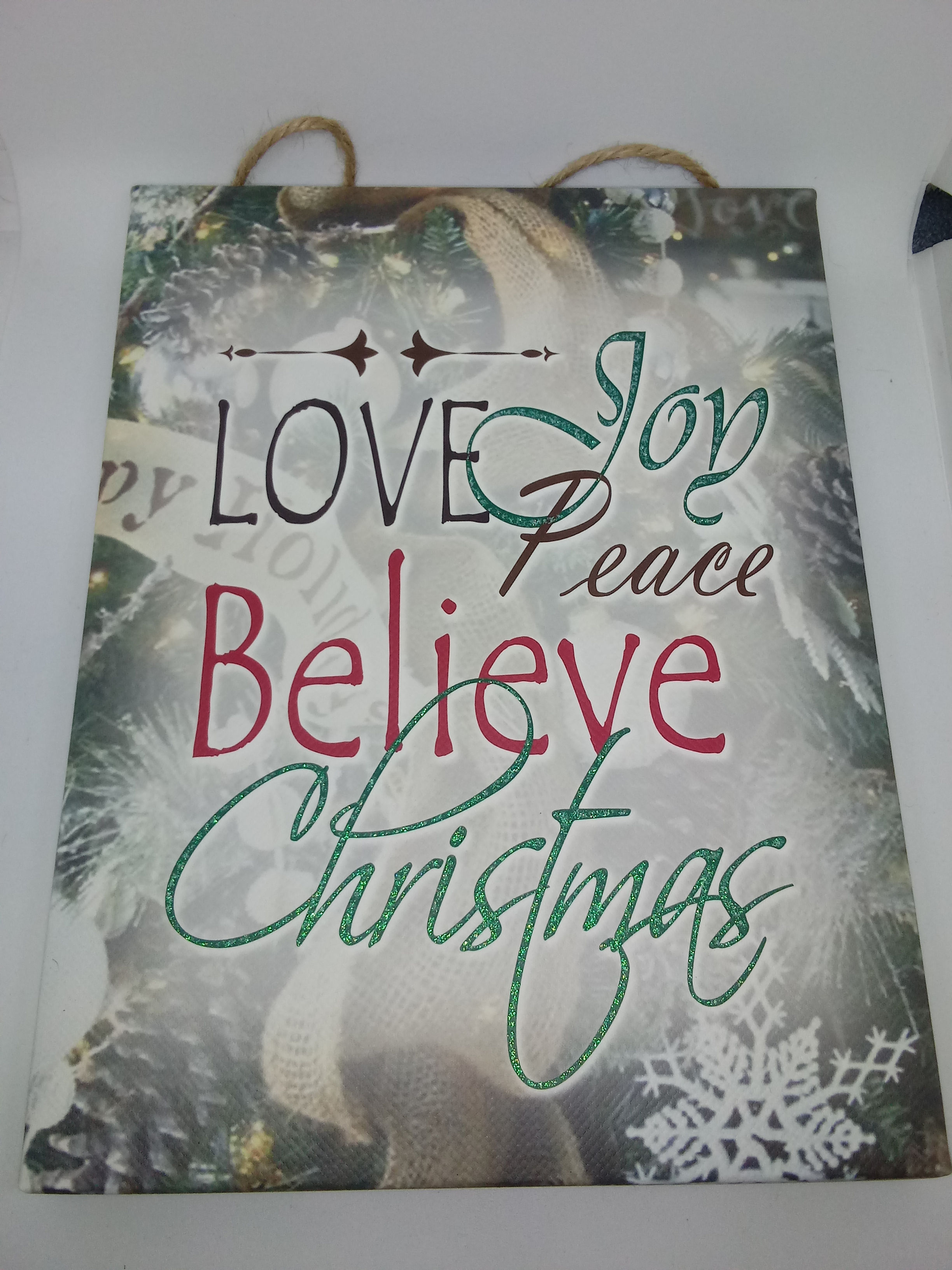 "Love, Joy, Peace, Believe, Christmas" Wall Decor
