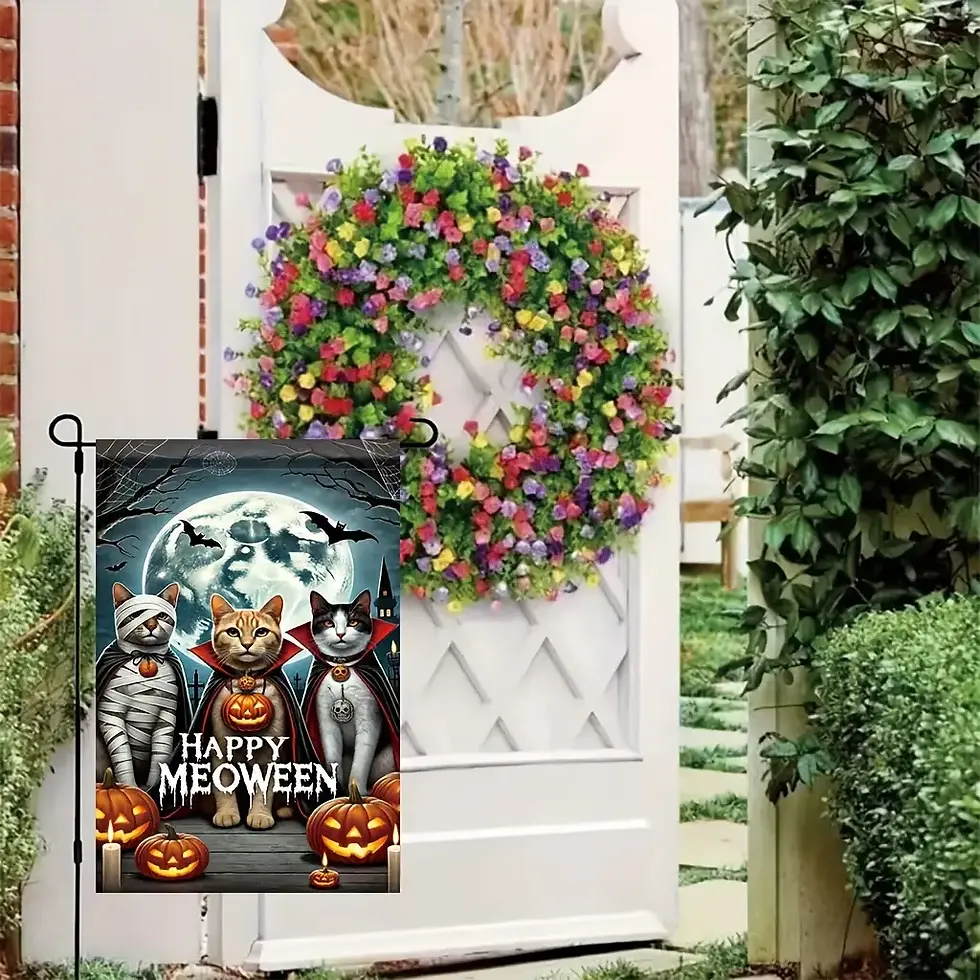 Thumbnail: Halloween Cat Garden Flag Double Sided, Happy Meoween Pumpkin