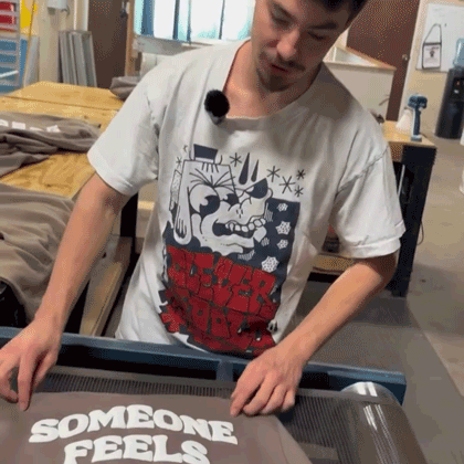 Close up footage of a screen print with puff ink