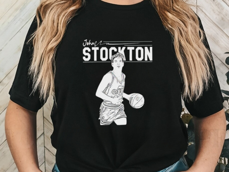 John Stockton Utah Jazz basketball player action pose outline shirt