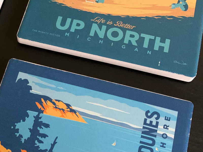 Thumbnail: Mighty Mitten Ceramic Coasters - Set of 4 Illustrated Michigan Coasters