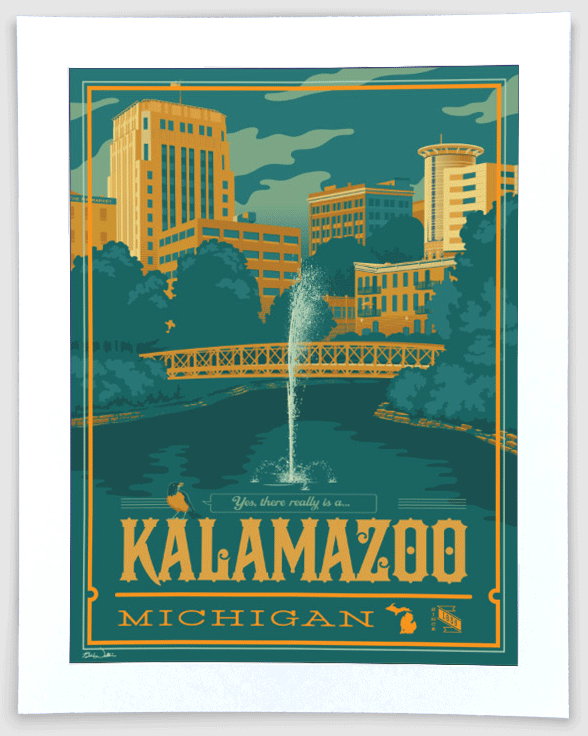 Kalamazoo Michigan Travel Art Print themightymitten