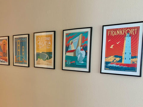 Framed Michigan travel posters by The Mighty Mitten