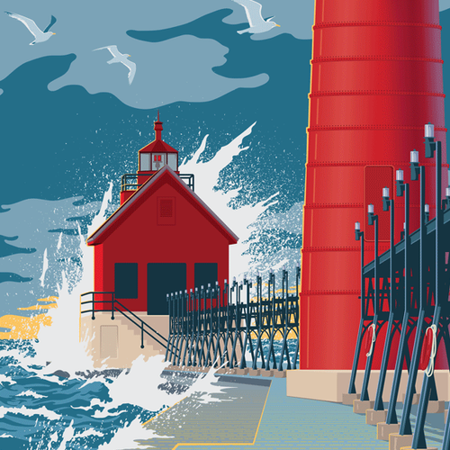 Grand Haven Light - Michigan Travel Art Print | The Mighty Mitten
