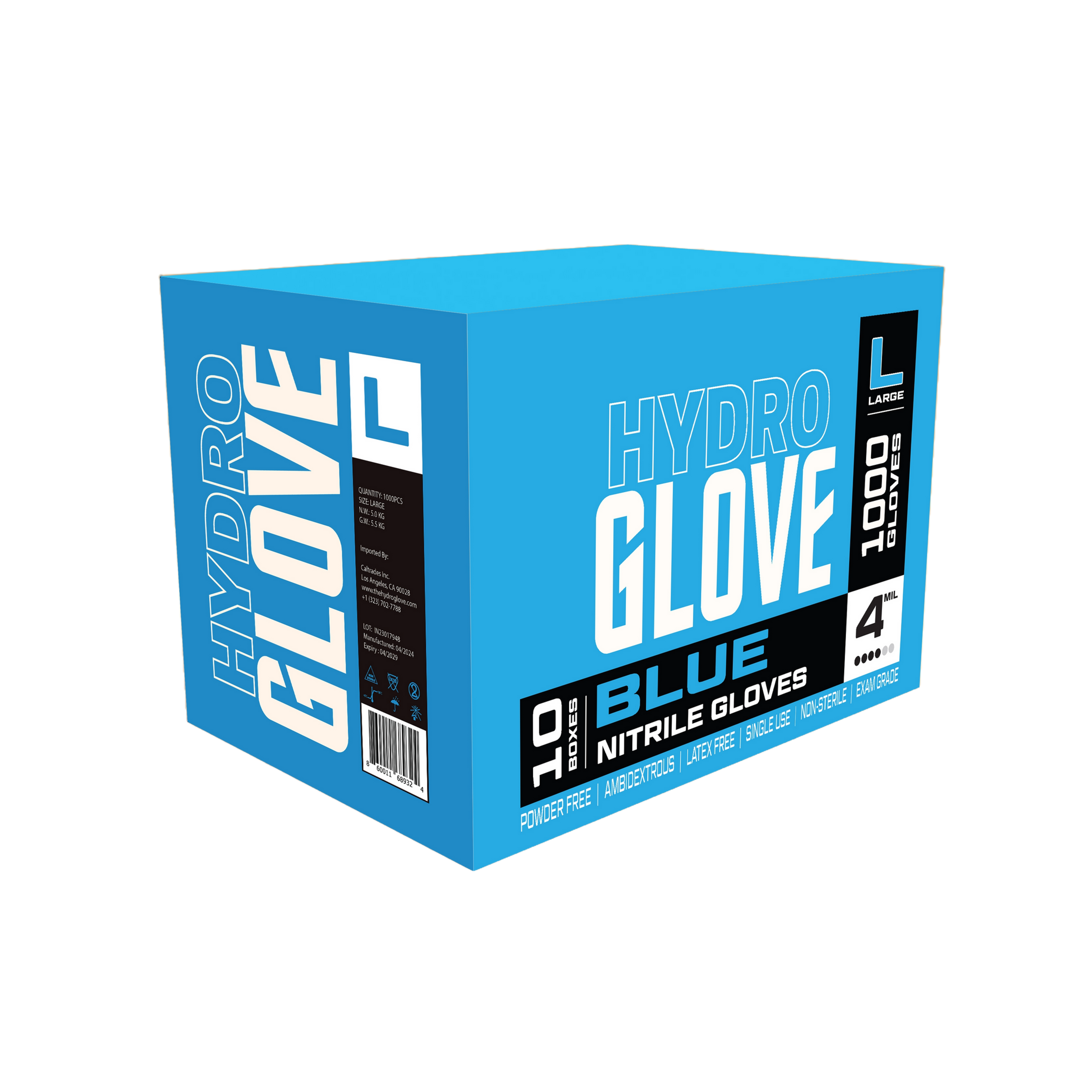 HydroGlove 4 MIL BLUE Nitrile EXAM Gloves, 1000 pieces
