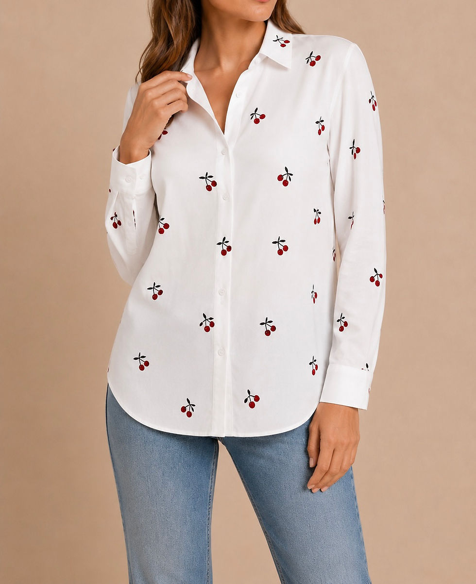 Miniatura: Blusa manga larga blanca con cerezas C587