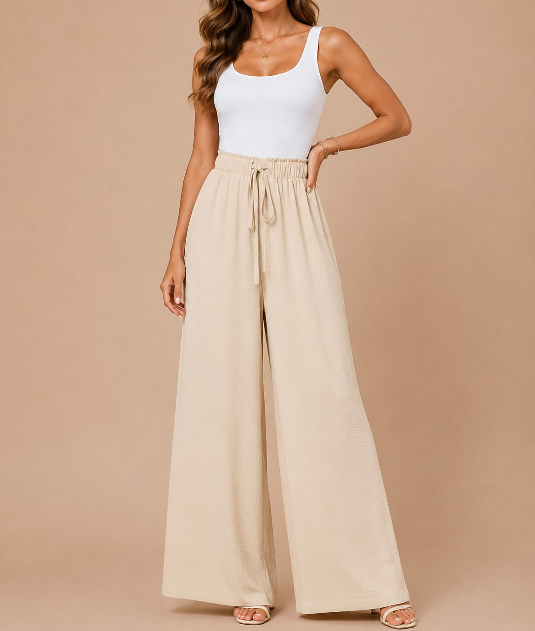 Pantalón ancho playero beige B852