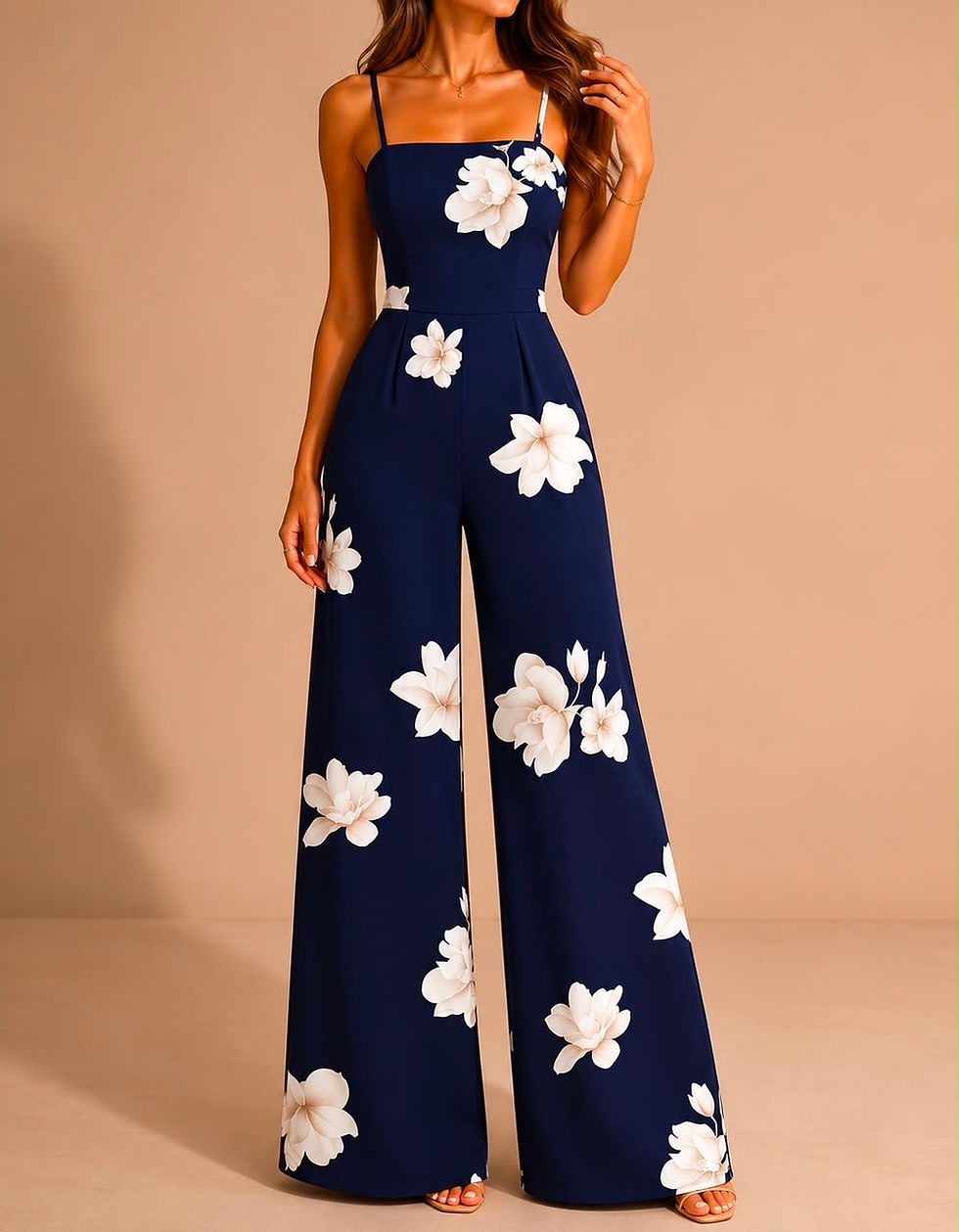 Miniatura: Jumpsuit de tiras roja con flores blancas C102