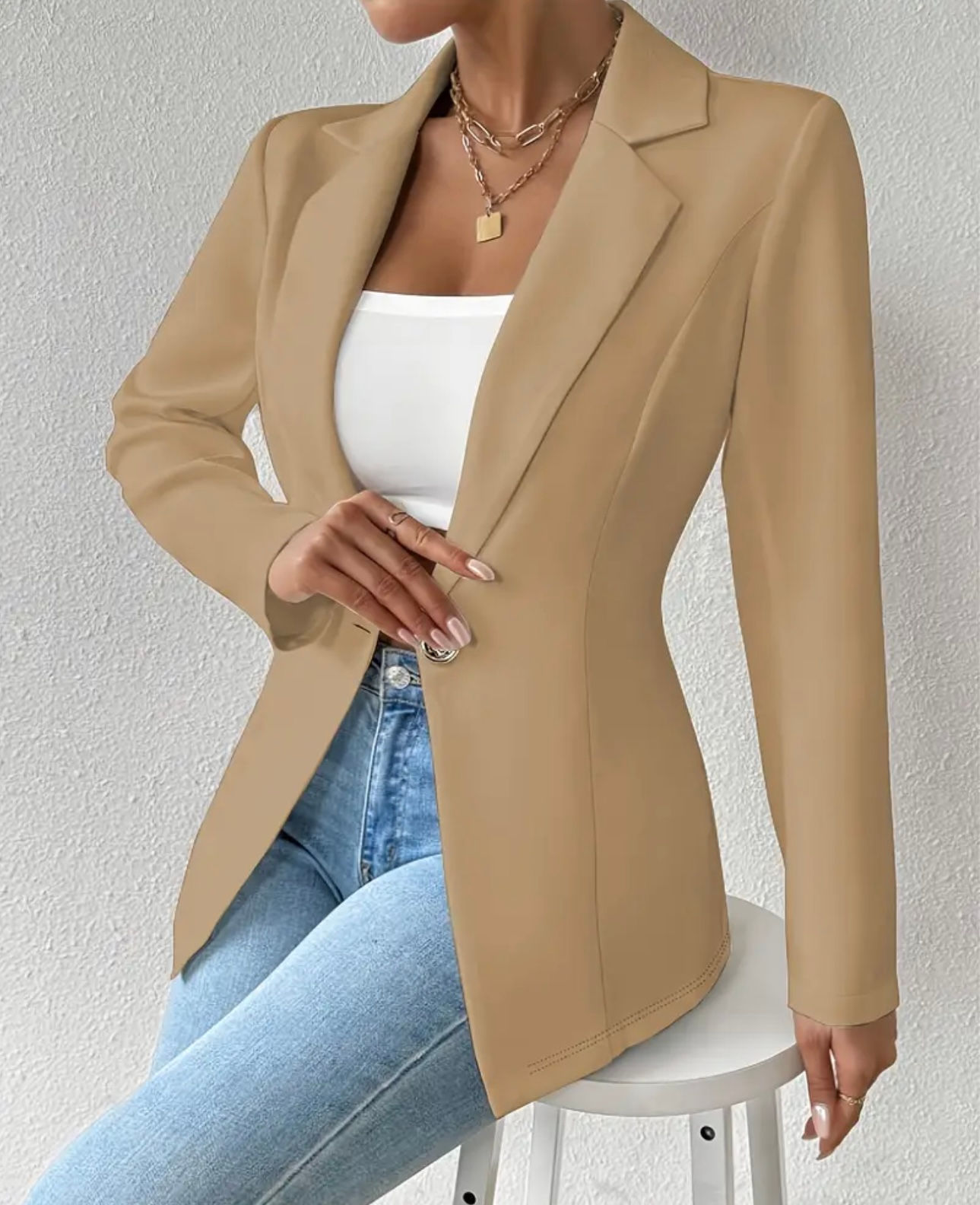 Chaqueta Blazer Manga Larga Beige C044