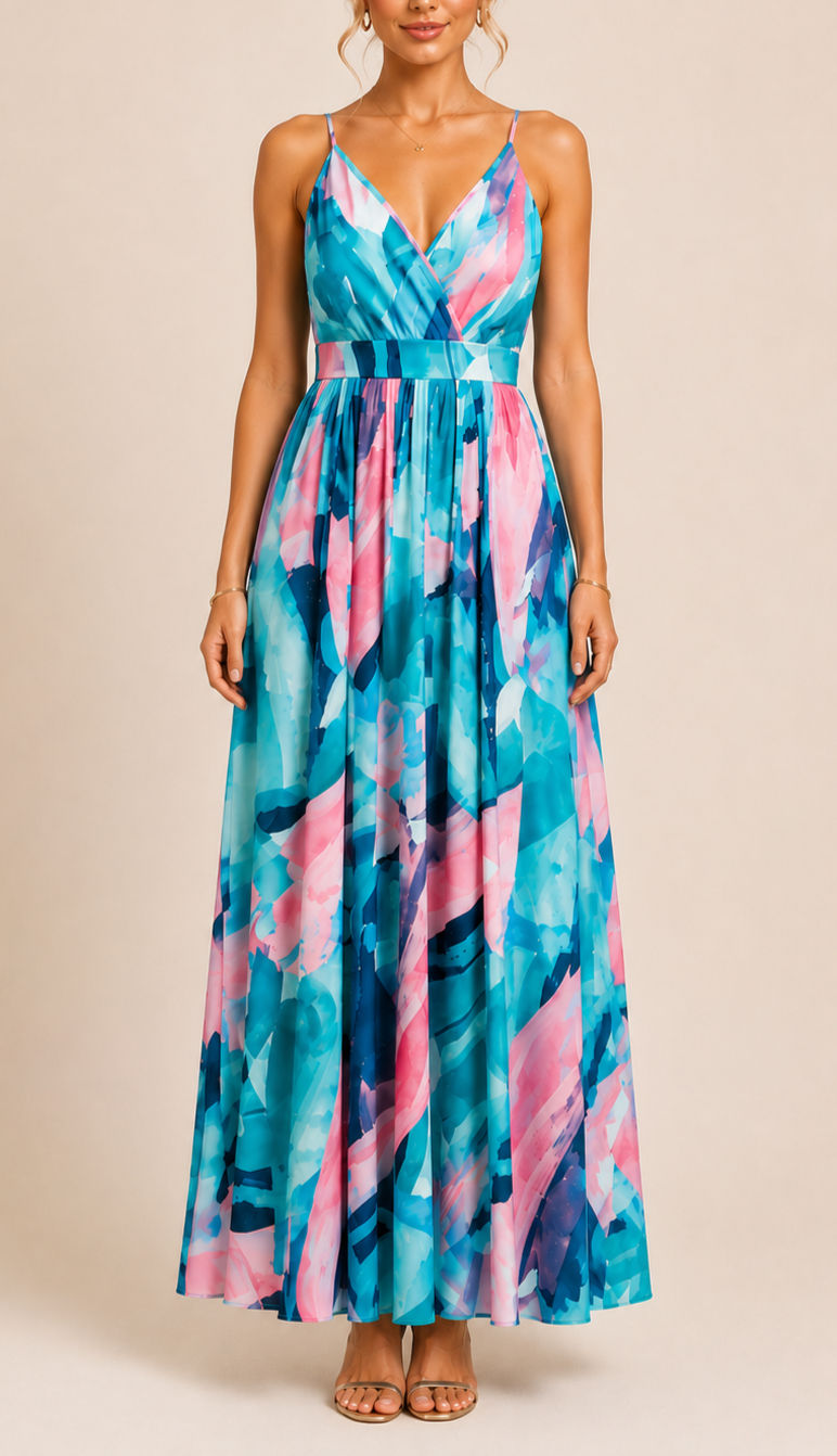 Miniatura: Vestido Maxi color turquesa y rosado C452
