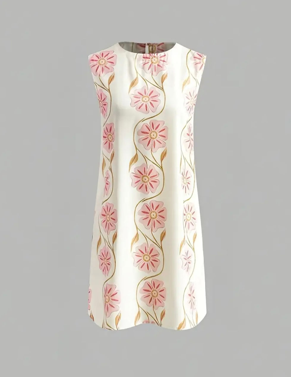 Miniatura: Vestido Corto Blanco con flores rosadas C007