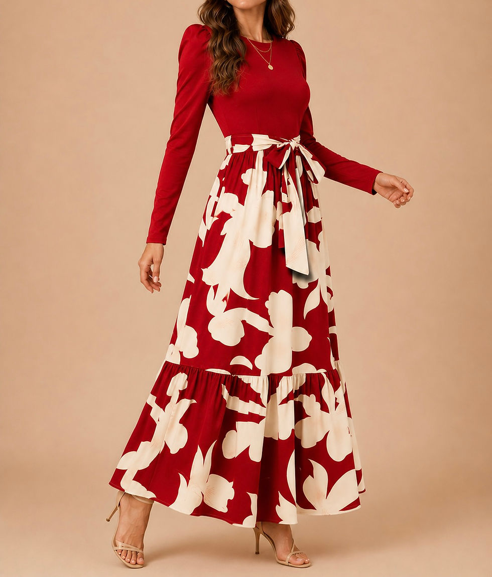 Miniatura: Vestido Maxi Vinotinto estampado beige C431