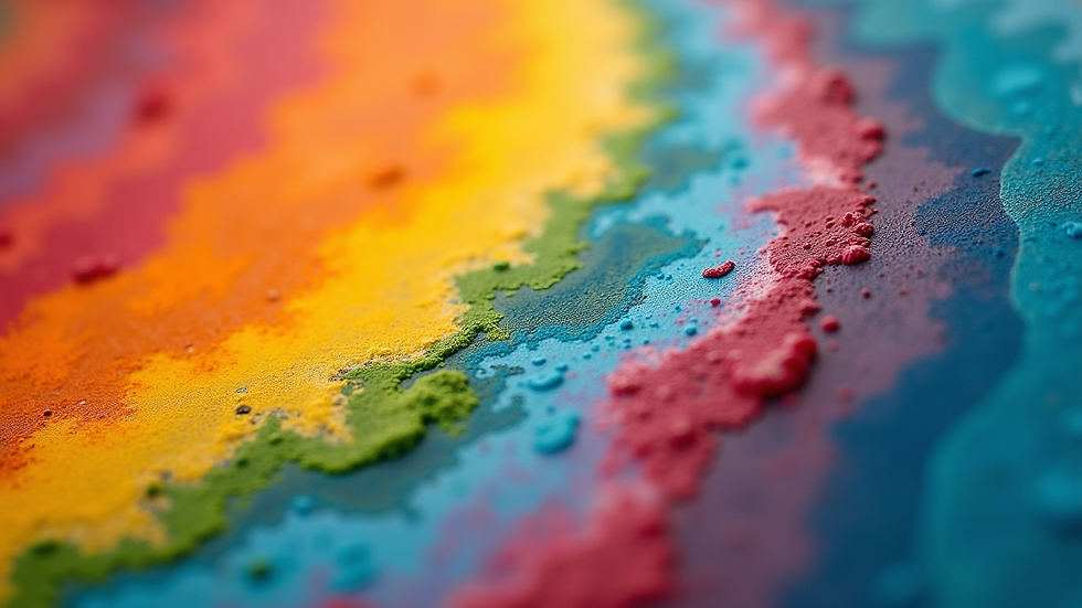 Close-up view of a colorful abstract painting