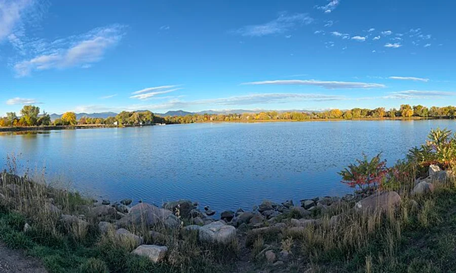 Waneka Lake and Front Range in Lafayette, Colorado