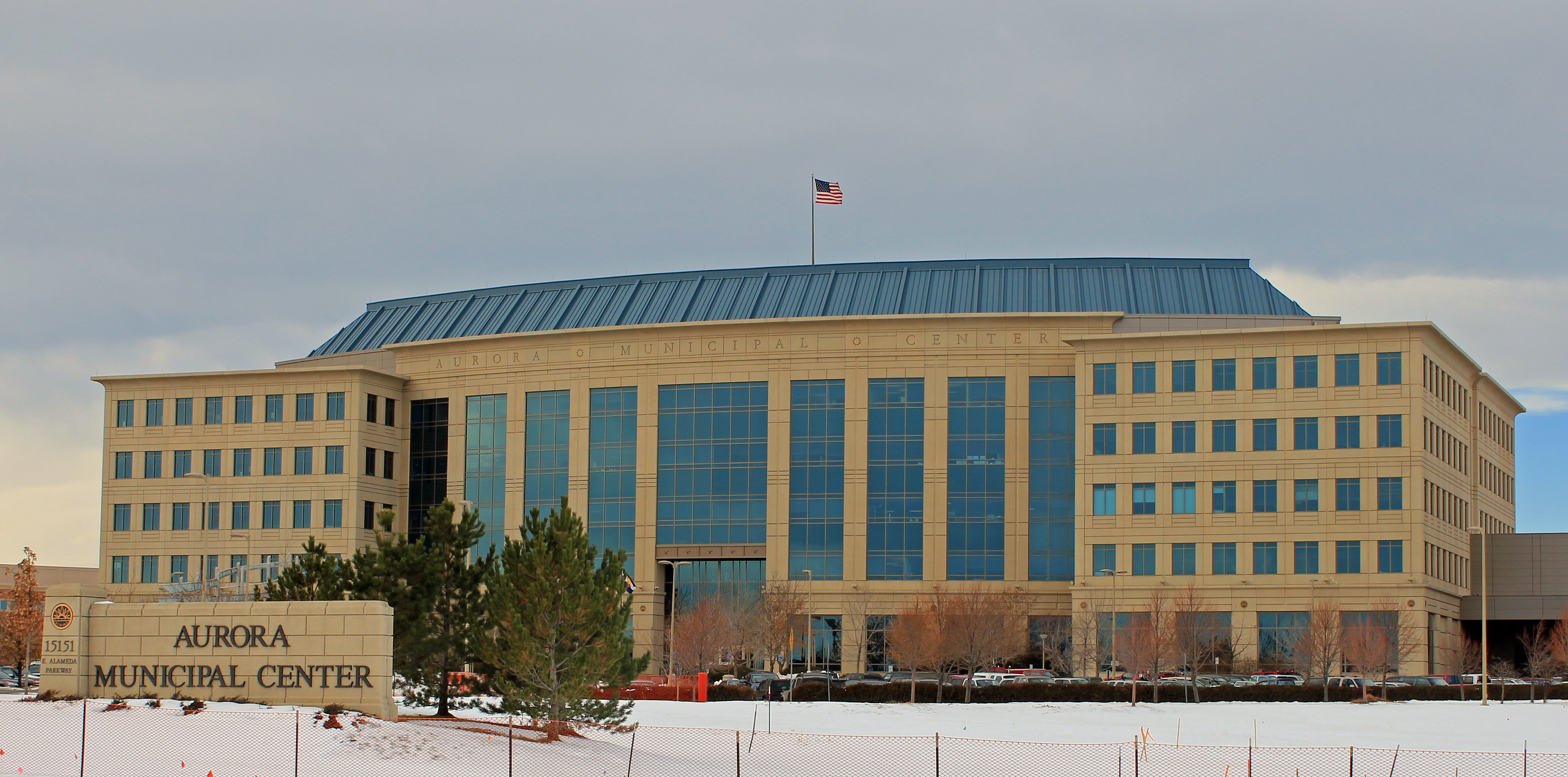 Aurora Municipal Center / city sign in Aurora, Colorado