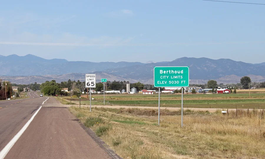 Entering Berthoud, Colorado from the east