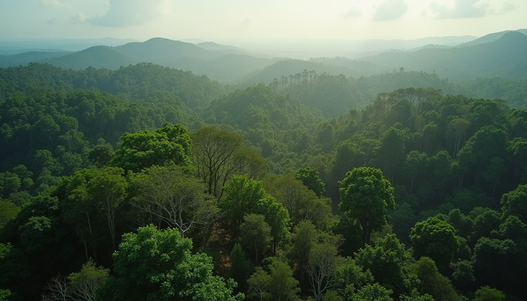 Vista aérea de bosque mexicano con diversidad de árboles y vegetación