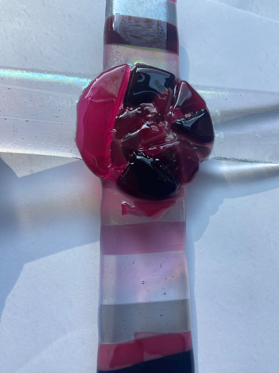 Thumbnail: charming fused glass cross with flower design
