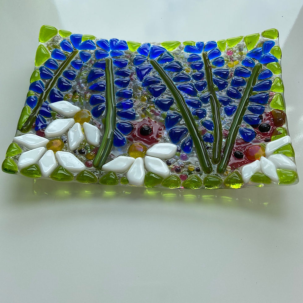 fused glass flower inspired dish