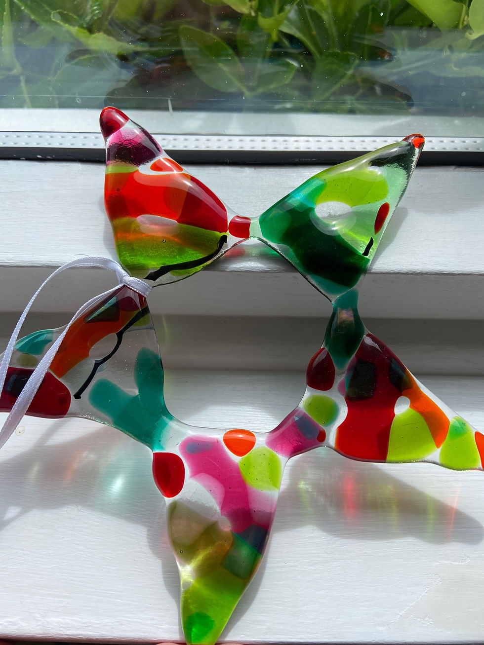 Thumbnail: window hanging multi coloured fused glass star