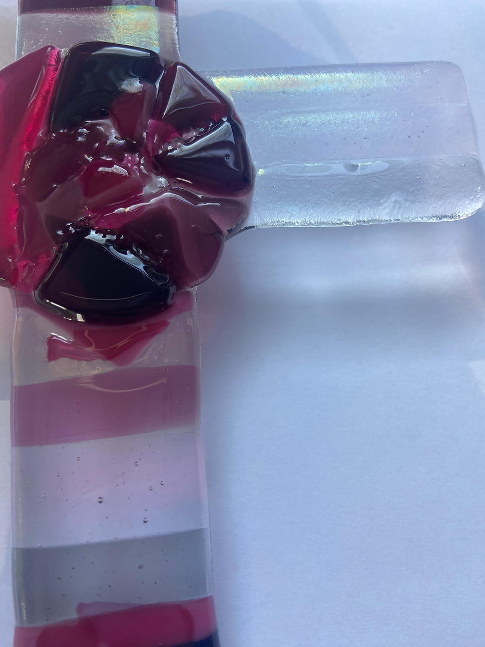 Thumbnail: pink and red fused glass cross